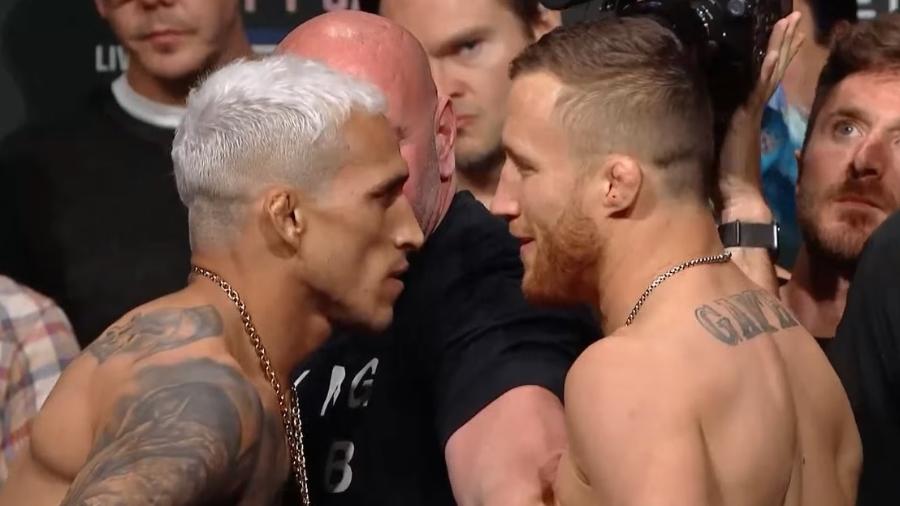 Brasileiro (à esquerda) e Justin Gaethje (à direita) entram no octógono amanhã na luta principal do UFC 274 - Reprodução/YouTube