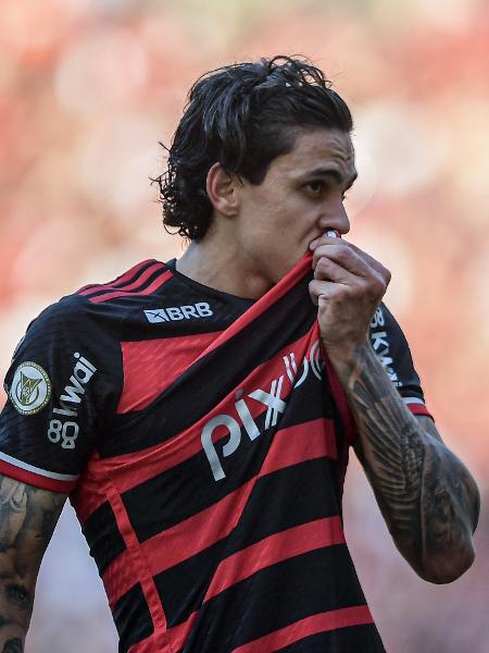 Pedro beija escudo do Flamengo após marcar gol