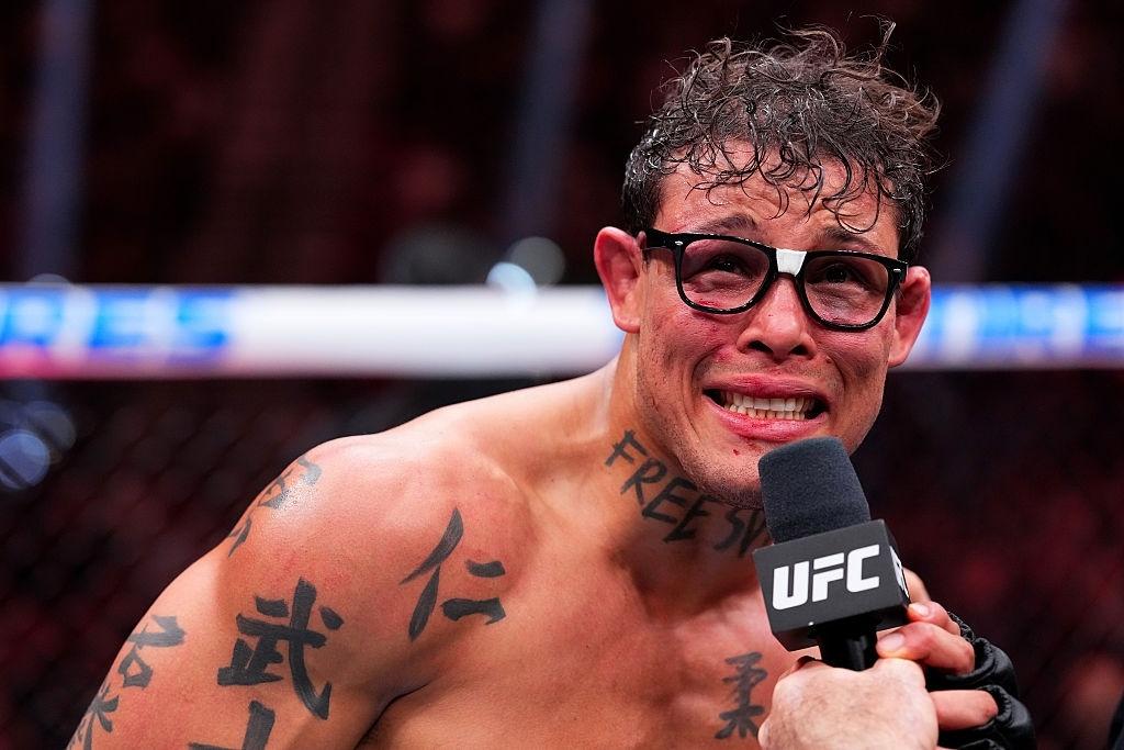 Caio Borralho ficou com o rosto bastante machucado, mas venceu o holandês Reinier de Ridder - undefined