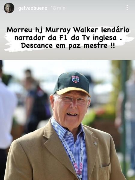 Galvão Bueno homenageia Murray Walker, lendário narrador da Fórmula 1 - Reprodução/Instagram