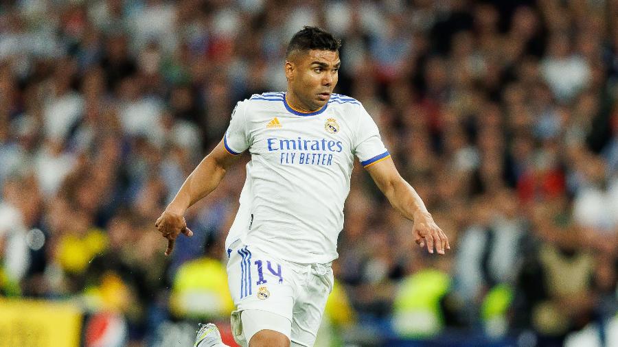 Casemiro em ação pelo Real Madrid contra o Manchester City na semifinal da Champions - Berengui/vi/DeFodi Images via Getty Images