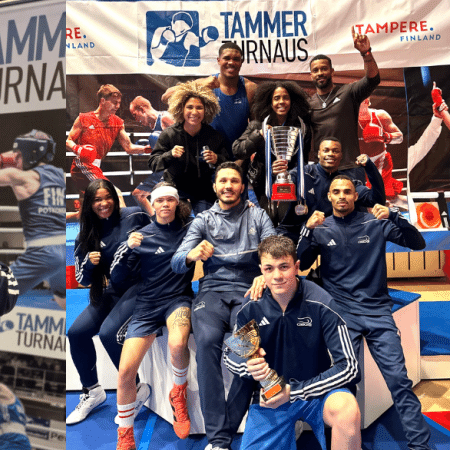 Brasileiros mostram medalhas conquistadas no Tammer Tournament, na Finlândia - Divulgação/CBBoxe