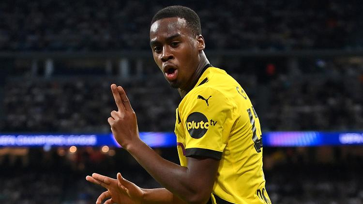Gittens comemora gol marcado pelo Borussia Dortmund contra o Real Madrid na Champions League Gittens comemora gol marcado pelo Borussia Dortmund contra o Real Madrid na Champions League