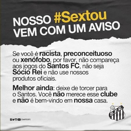 Santos divulga comunicado contra o preconceito  - Reprodução