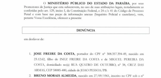 Documento de denúncia de dirigentes do futebol paraibano - Reprodução - Reprodução