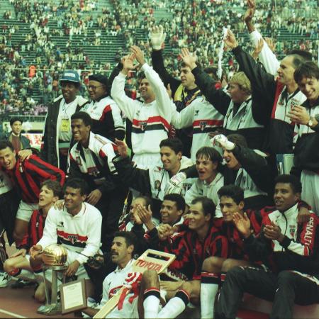 Jogadores do São Paulo comemoram a vitória sobre o Milan no Mundial de 1993 - Jorge Araújo/Folhapress