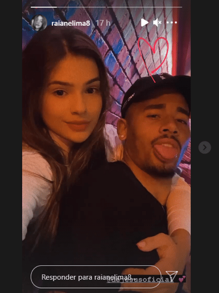Gabriel Jesus e a namorada Raiane Lima - Reprodução/Instagram
