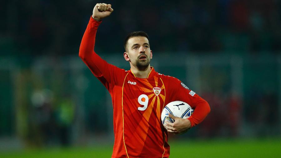  Aleksandar Trajkovski  comemora gol da Macedônia do Norte sobre a Itália pelas Eliminatórias Europeias - Matteo Ciambelli/DeFodi Images via Getty Images