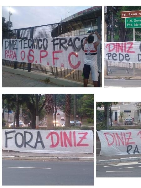 Torcida do São Paulo faz protesto contra Fernando Diniz antes de jogo contra o Atlético-GO no Morumbi - Reprodução