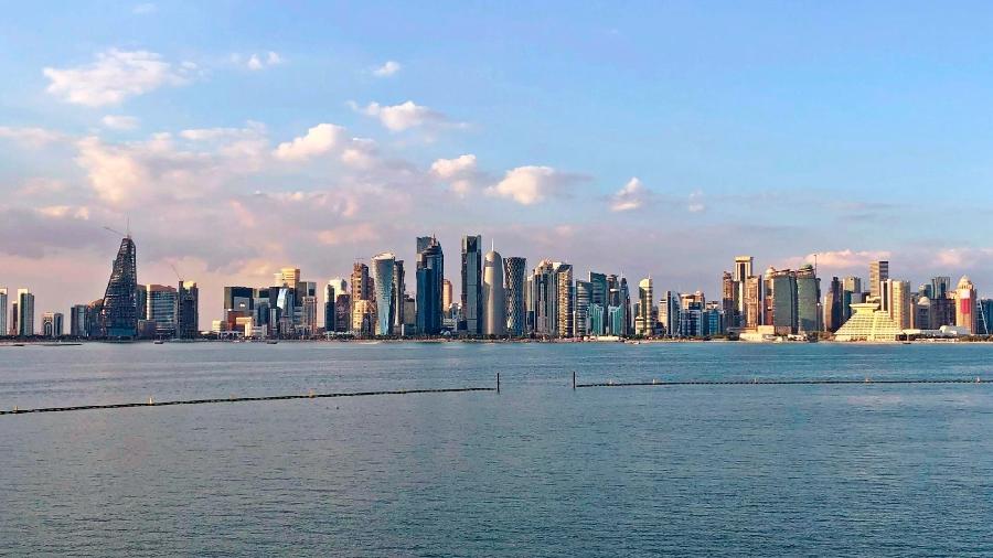 Skyline de Doha, com prédios suntuosos e arranha-céus espaçosos da região de West Bay, região da riqueza com grandes hotéis e outros estabelecimentos - Tiago Leme/UOL
