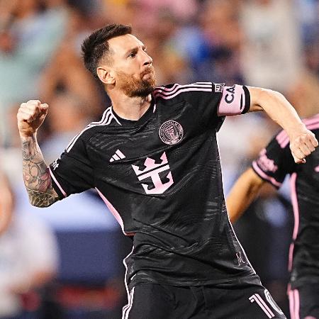 Lionel Messi celebra gol do Inter Miami sobre o Sporting Kansas City, em duelo na MLS