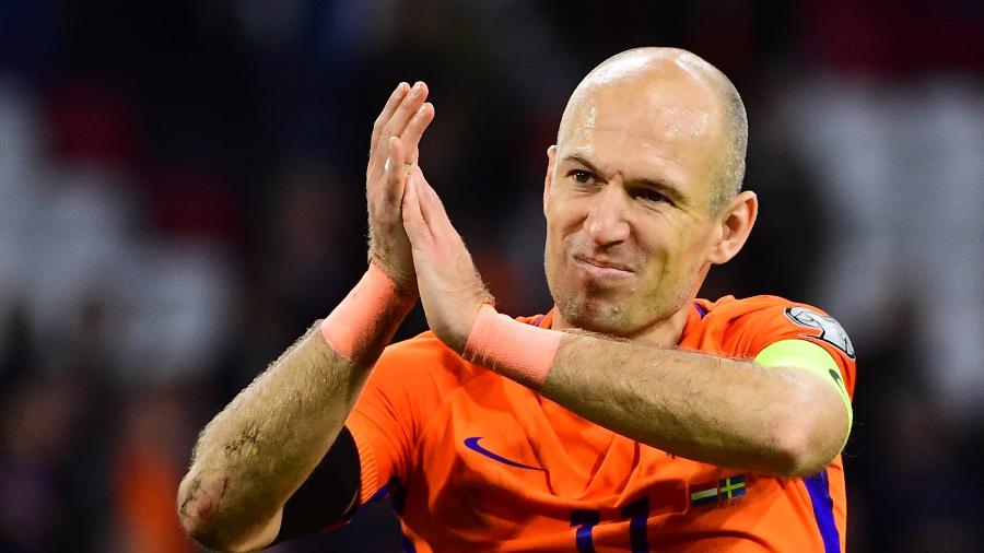 Arjen Robben, em seu jogo de despedida pela seleção holandesa - Emmanuel Dunand