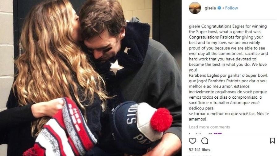 Gisele parabeniza Eagles e consola Brady: "Orgulhosos de você" - Reprodução/Instagram
