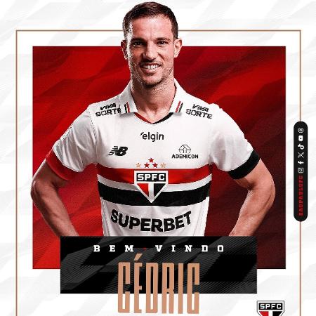 Arte divulgada pelo São Paulo para anunciar Cédric Soares