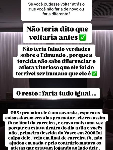 Souza fez críticas a Edmundo ao falar sobre trajetória no Vasco - Reprodução/Instagram