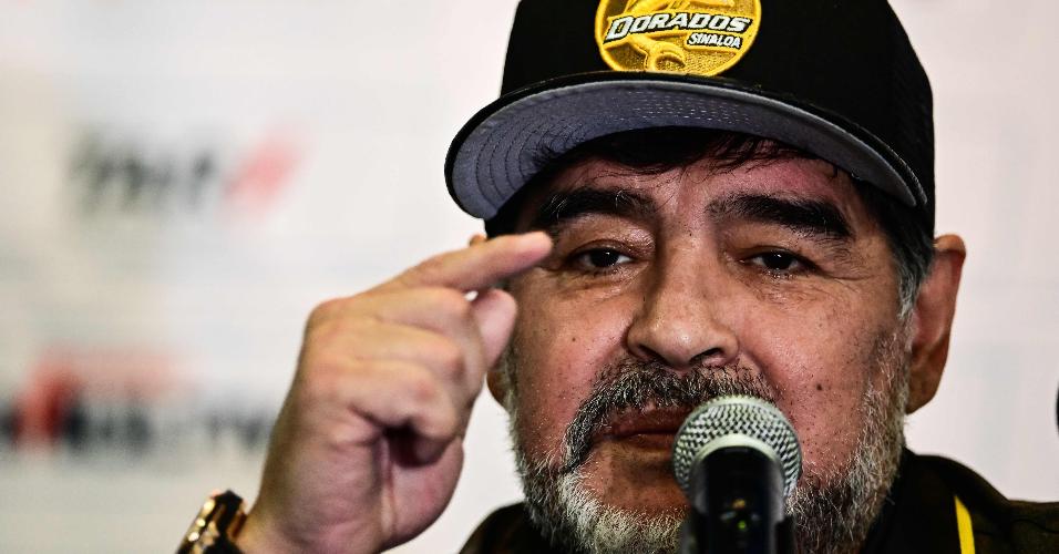 Maradona, técnico do Dorados de Sinaloa, concede entrevista coletiva