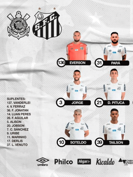 Goleiro Everson usa numeração diferente em clássico entre Corinthians e Santos - Reprodução/Twitter