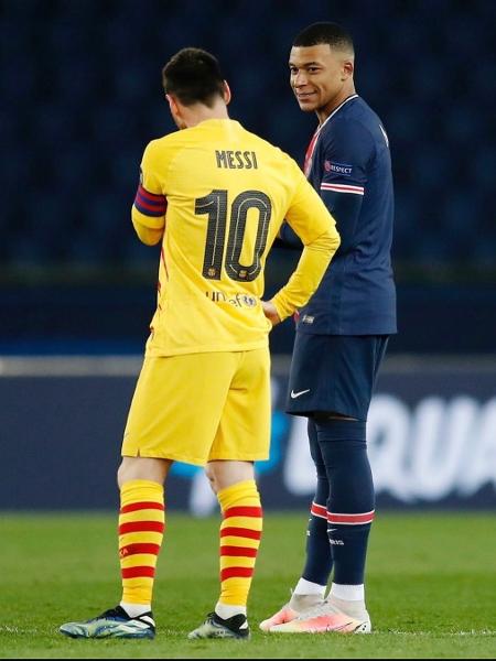 Mbappé e Messi em jogo entre PSG e Barcelona - Reprodução/Instagram