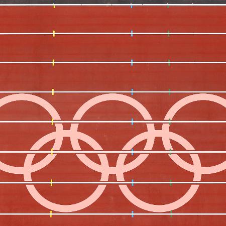 Pista de atletismo do Estádio Olímpico de Tóquio durante a Olimpíada de 2020