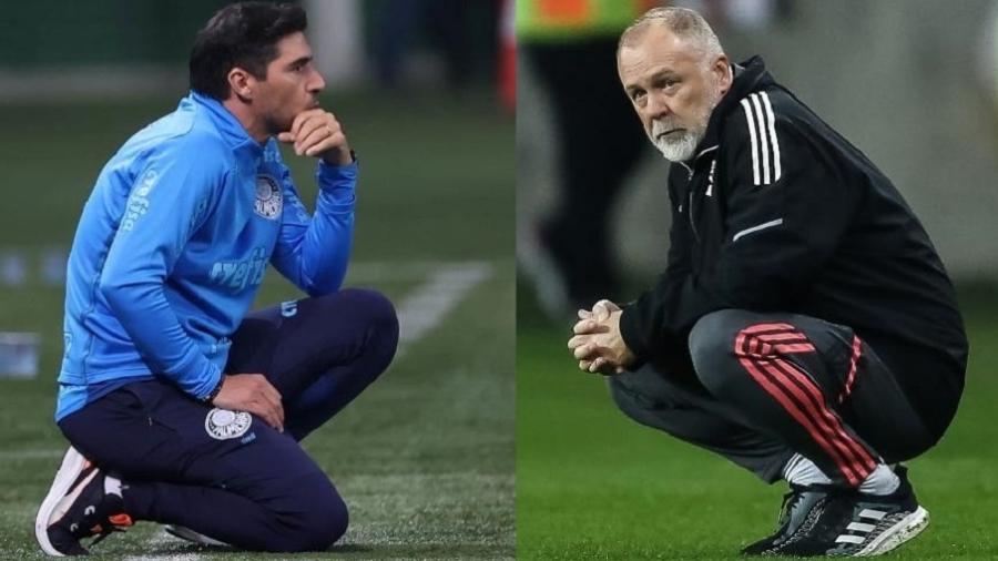 Abel Ferreira, treinador do Palmeiras, e Mano Menezes, técnico do Inter - Montagem: Cesar Greco/Palmeiras // Pedro H. Tesch/AGIF