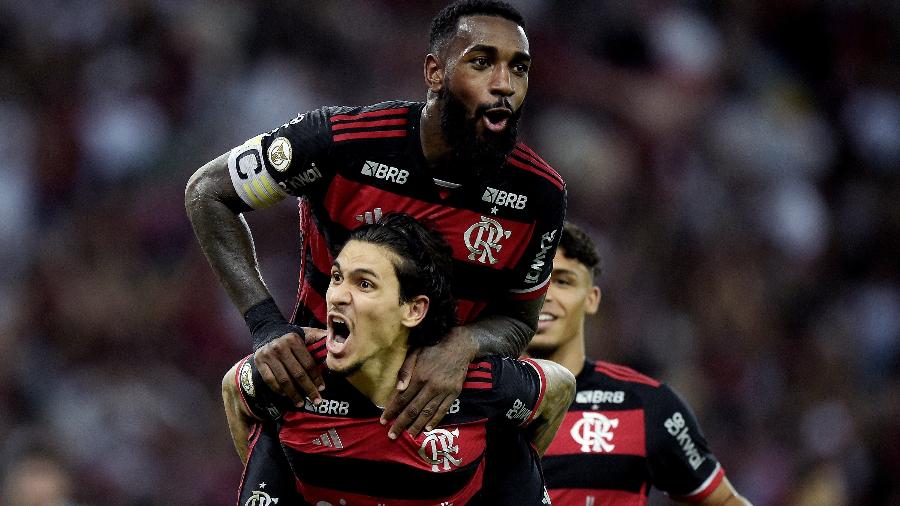 Pedro comemora gol marcado pelo Flamengo contra o Fluminense, pelo Brasileirão