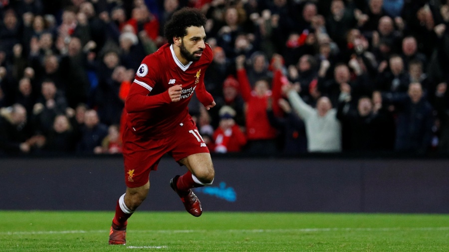 Mohamed Salah comemora gol do Liverpool contra o Leicester - Phil Noble/Reuters
