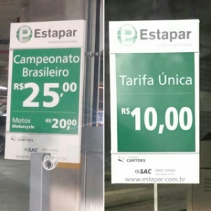 Diferença de preços no estacionamento da Arena Fonte Nova - Divulgação