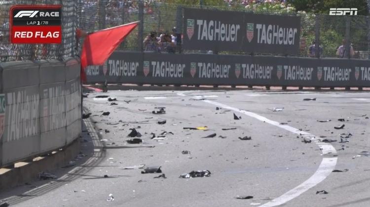 GP de Mônaco da F1 foi paralisado ainda na primeira volta após acidente forte