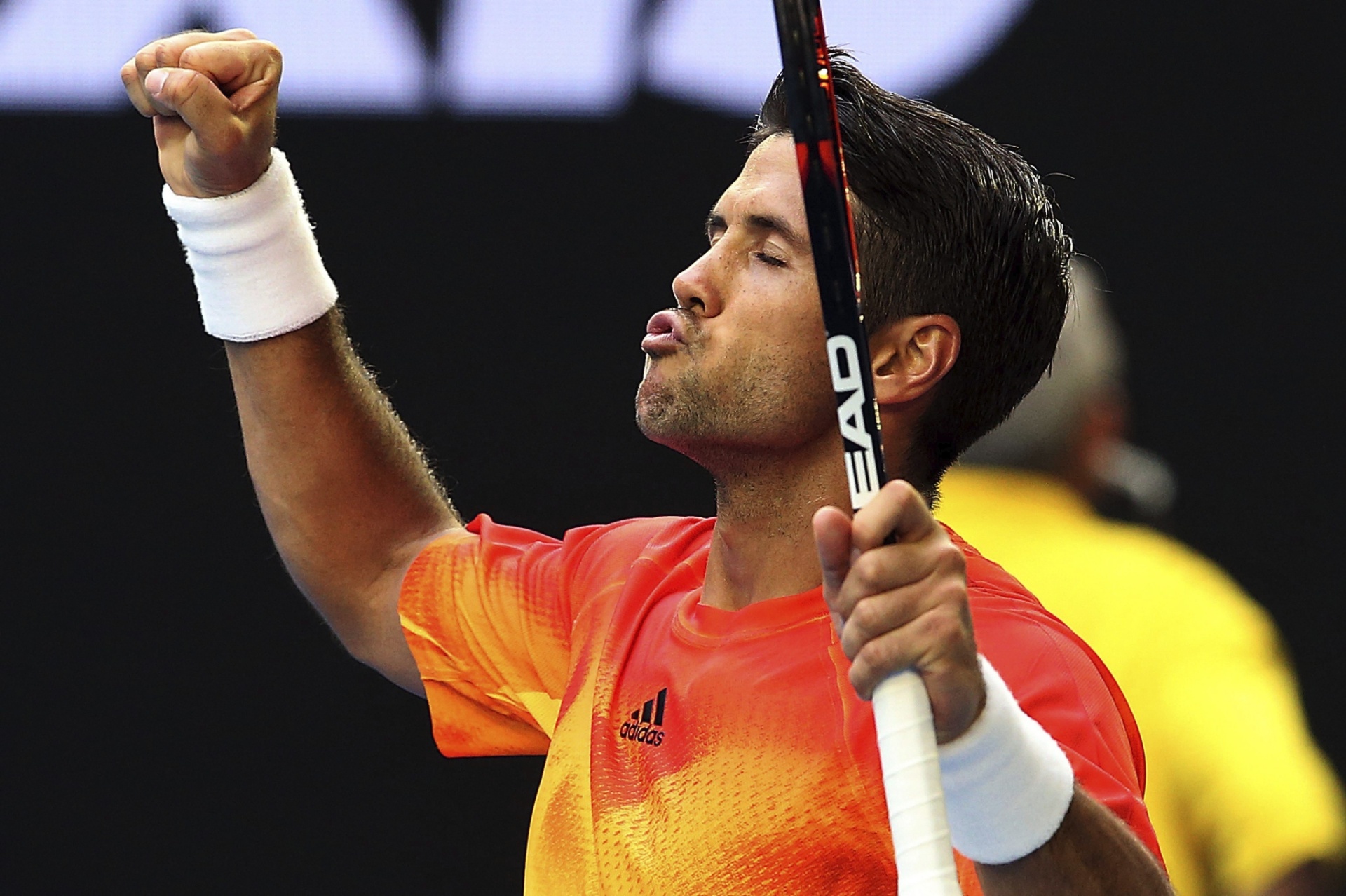 Verdasco celebra vitória em 5 sets contra Nadal na primeira rodada do Aberto da Austrália - David Crosling/EFE