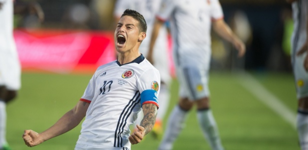 James comemora gol pela Colômbia contra o Paraguai na Copa América - Xinhua/Yang Lei
