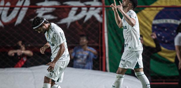 Murilo, do Palmeiras, comemora gol contra o Atlético-GO pelo Brasileirão