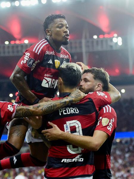 Jogadores do Flamengo comemoram gol de Pedro contra o Ñublense, pela Libertadores - Staff Images/Conmebol