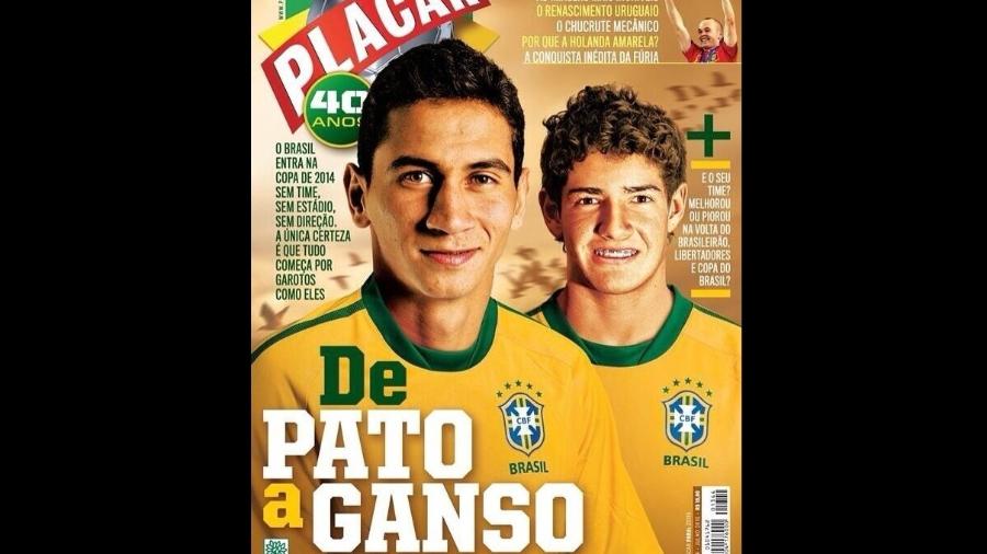 Paulo Henrique Ganso e Alexandre Pato na capa da Revista Placar de julho de 2010 - Reprodução/Revista Placar