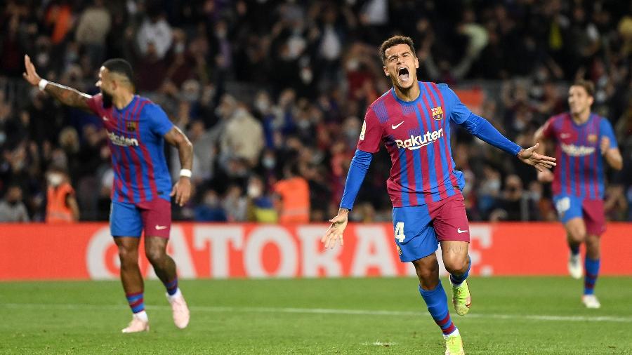 Philippe Coutinho comemora gol marcado pelo Barcelona - David Ramos/Getty Images