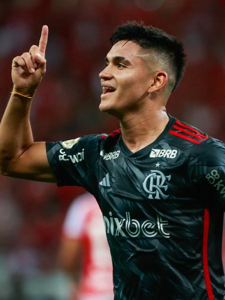 Alcaraz celebra gol do Flamengo sobre o Inter em partida do Campeonato Brasileiro