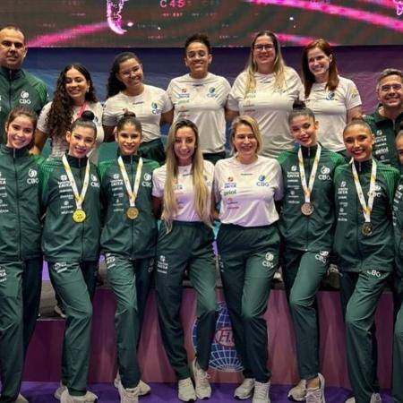 Seleção de Ginástica Rítmica de Conjunto conquista ouro na prova de cinco fitas na Copa do Mundo Seleção de Ginástica Rítmica de Conjunto conquista ouro na prova de cinco fitas na Copa do Mundo