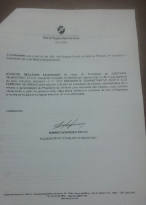 Roberto Monteiro declara Elói como presidente interino do Vasco - Divulgação - Divulgação