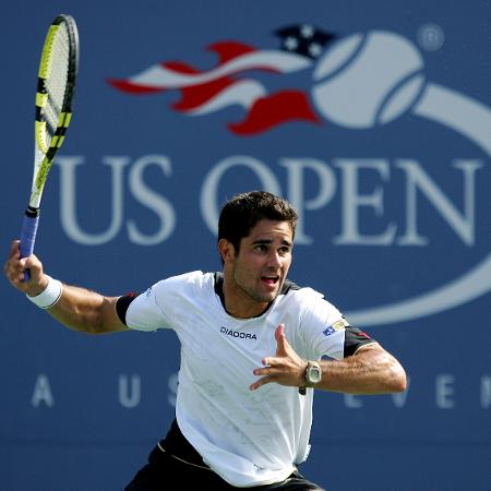 Thiago Alves, durante jogo contra Roger Federer no US Open 2008 - Jim McIsaac/Getty Images - Jim McIsaac/Getty Images