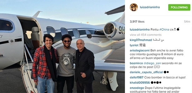 Luiz Adriano rumo à China - Reprodução/Instagram