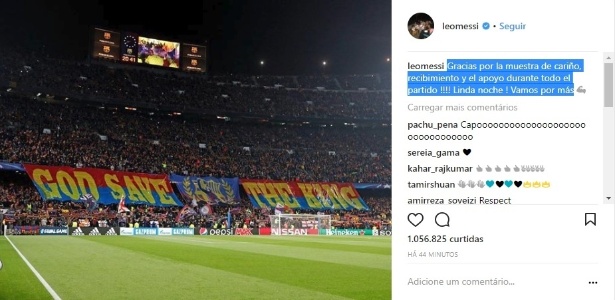 Messi agradece mosaico da torcida do Barça, que o chamou de rei - Reprodução/Instagram