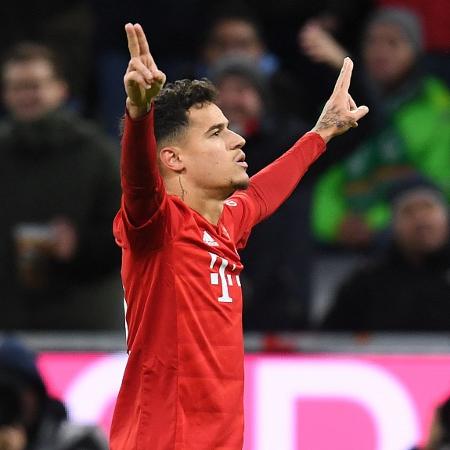 14.dez.2019 - Philippe Coutinho comemora gol do Bayern de Munique sobre o Werder Bremen no Campeonato Alemão - Christof Stache/AFP