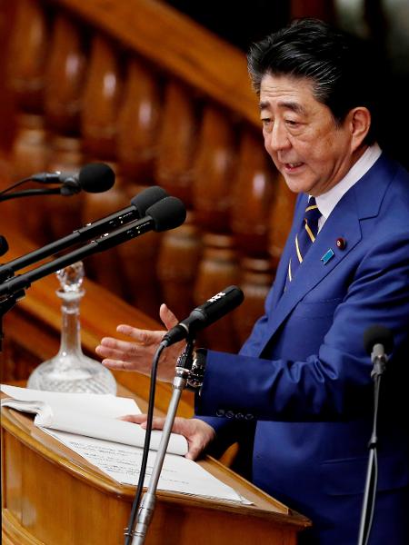 O primeiro-ministro do Japão, Shinzo Abe, em discurso sobre a importância da Olimpíada de 2020, em Tóquio - Kim Kyung-Hoon/Reuters