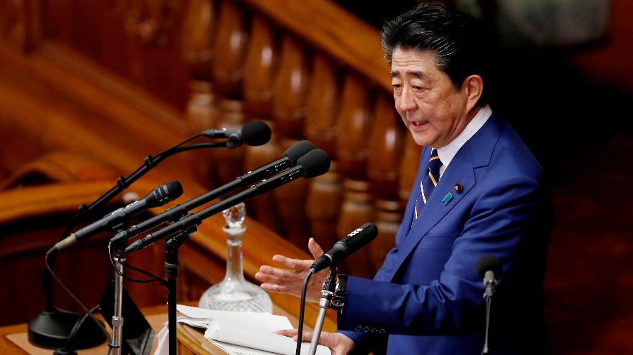 O primeiro-ministro do Japão, Shinzo Abe, em discurso sobre a importância da Olimpíada de 2020, em Tóquio - Kim Kyung-Hoon/Reuters