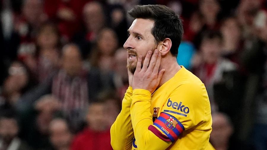 Messi lamenta após gol sofrido pelo Barcelona no Campeonato Espanhol - Vincent West/Reuters