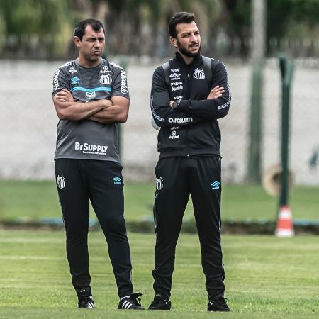 Fabio Carille e Edu Dracena em treino do Santos