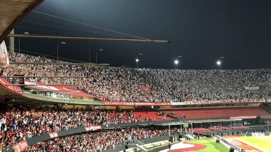 Torcida do São Paulo comemora gol de Calleri contra o Santos no Morumbi - Nathalia Costa/UOL