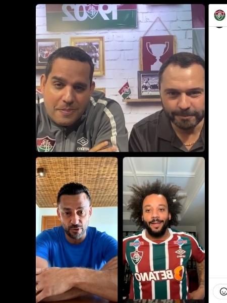 Marcelo vestiu camisa do Fluminense em live com Fred e Mário Bittencourt - Reprodução Instagram