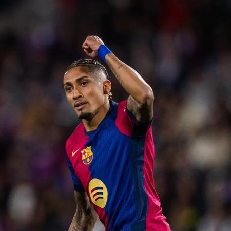 Raphinha comemora gol na vitória sobre o Valladolid, pelo Campeonato Espanhol Raphinha comemora gol na vitória sobre o Valladolid, pelo Campeonato Espanhol