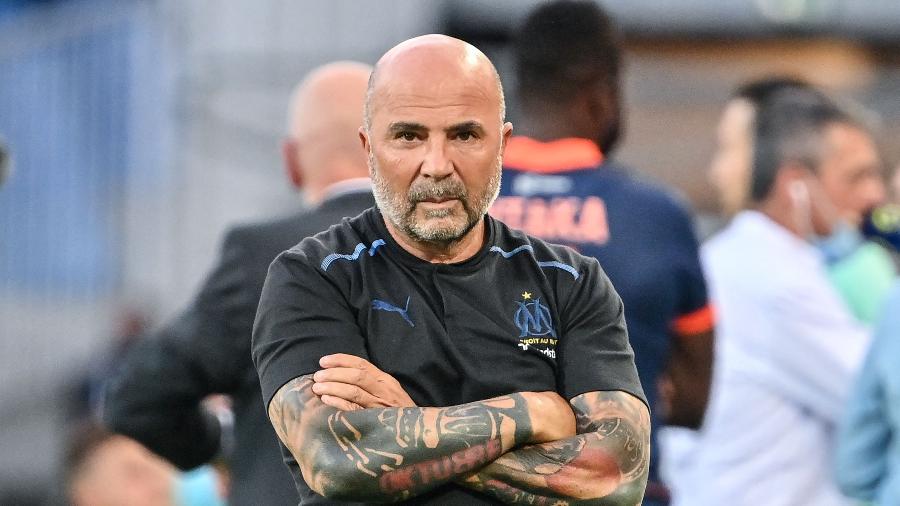 Jorge Sampaoli durante jogo do Olympique de Marselha pelo Campeonato Francês - Pascal GUYOT / AFP