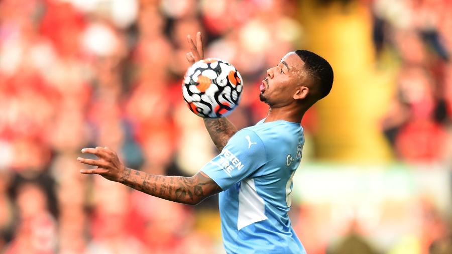 Gabriel Jesus em atuação pelo Manchester City - Andrew Powell/Liverpool FC via Getty Images